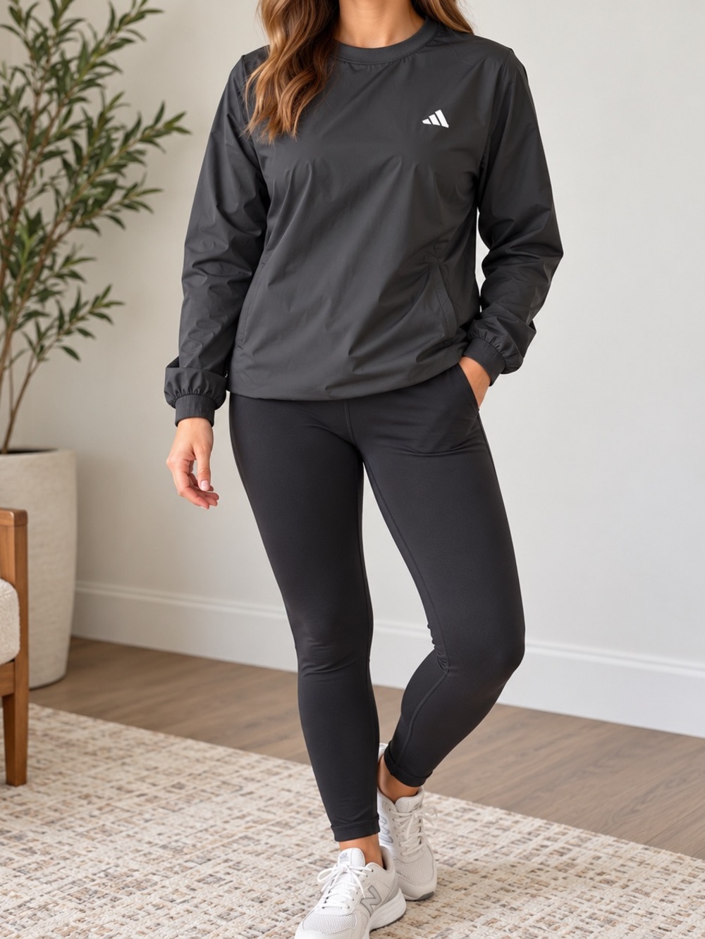adidas Black Crewneck Windbreaker Pullover